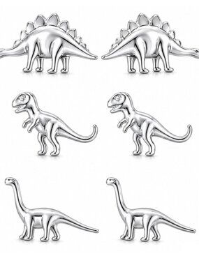 3 Pairs of T-Rex Dinosaur Earrings - Post Stud - Metal Stud - Wedding Engagement